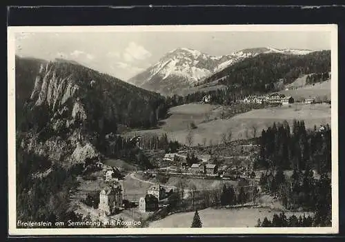 AK Breitenstein am Semmering, Ortsansicht mit Raxalpe