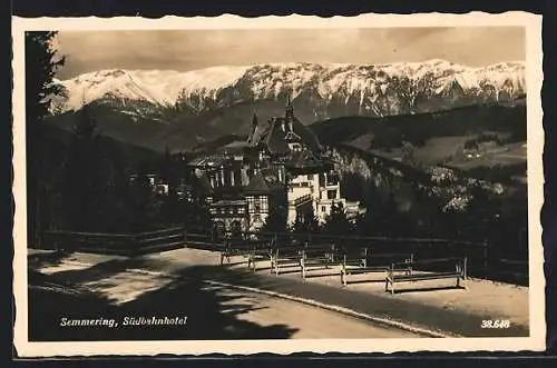 AK Semmering, Blick auf das Südbahnhotel mit Gebirgspanorama