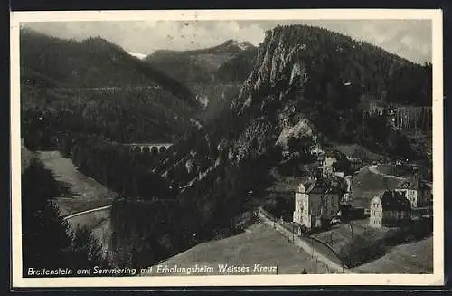 AK Breitenstein am Semmering, Ortsansicht mit Viadukt und Erholungsheim Weisses Kreuz