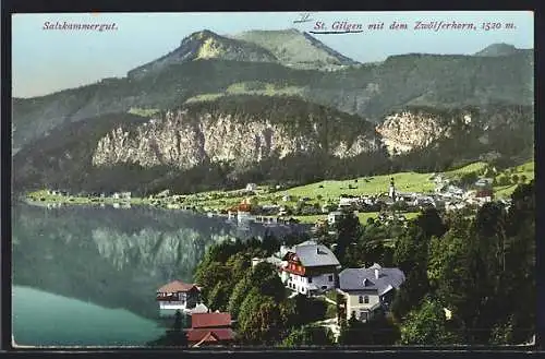 AK St. Gilgen, Ortsansicht mit dem Zwölferhorn