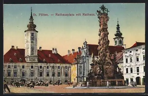 AK St. Pölten, Rathausplatz mit Rathaus