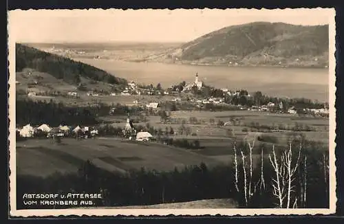 AK Abtsdorf, Teilansicht mit Attersee vom Kronberg aus