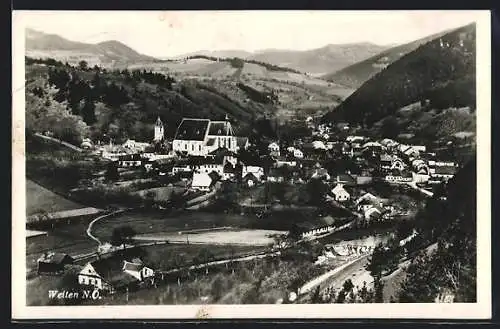 AK Weiten /N. Ö., Gesamtansicht mit Bergpanorama
