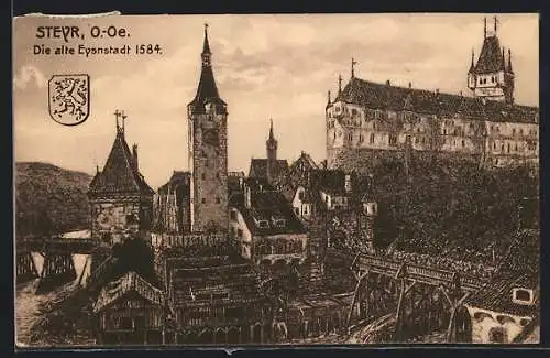 Künstler-AK Steyr, Die alte Eysnstadt 1584