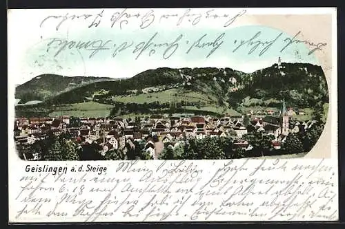 AK Geislingen a. d. Steige, Ortsansicht mit Bergpanorama aus der Vogelschau