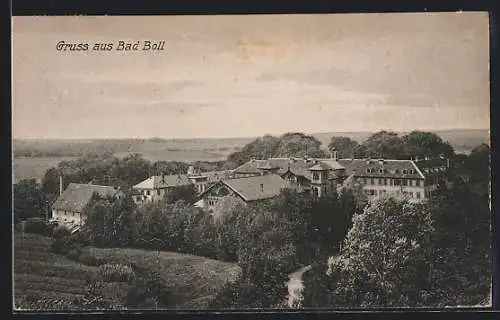 AK Bad Boll, Ortsansicht mit Fernblick aus der Vogelschau