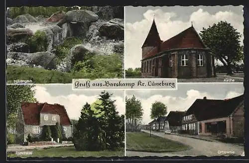 AK Barskamp /Kr. Lüneburg, Forsthaus, Hünengrab, Ortspartie