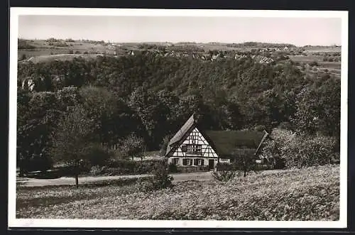 AK Oberlenningen, Gasthaus zur Schlatterhöhe J. Mall mit Umgebung