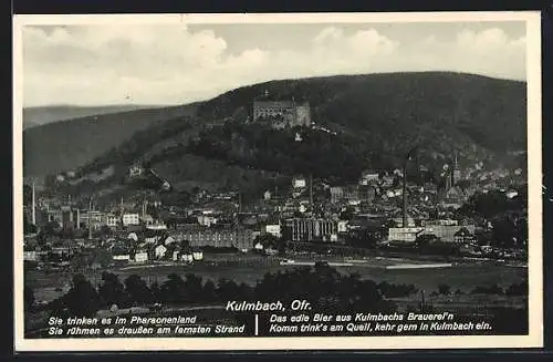 AK Kulmbach /Ofr., Ortsansicht mit Plassenburg