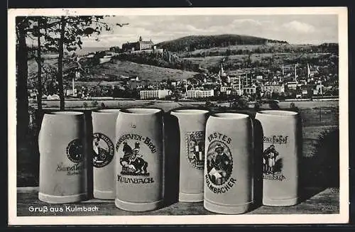 AK Kulmbach, Ortsansicht mit Bierkrügen