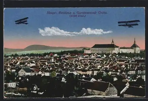 AK Gotha, Ortsansicht mit Flugzeugen