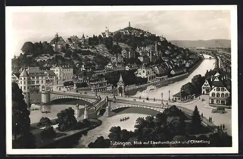 Künstler-AK Tübingen, Blick auf Eberhardbrücke und Österberg
