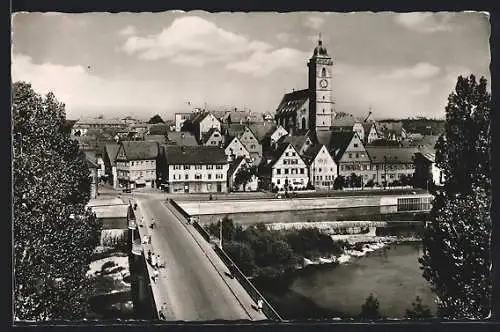 AK Nürtingen a. N., Brücke und Uferstrasse, Kirche