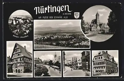 AK Nürtingen a. Neckar, Hohen-Neuffen, Strassenpartien, Kirche, Wappen