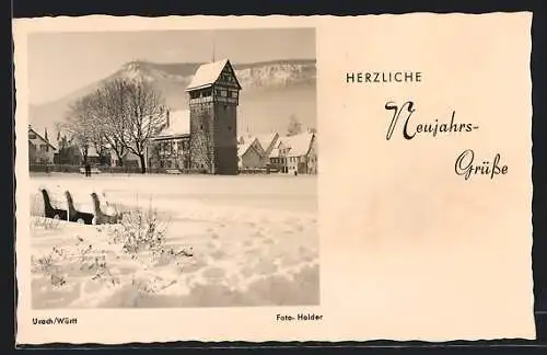 AK Urach /Württ., Winteransicht im Schnee, Neujahrsgrüsse