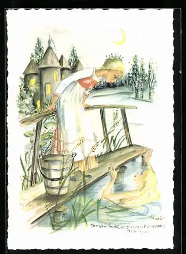 Künstler-AK Schwarz-Torino: Der dem Teufel versprochene Königssohn (Finnland)