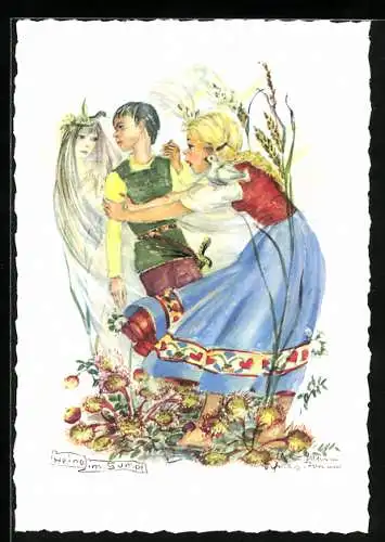 Künstler-AK Schwarz-Torino: Heino im Sumpf, Märchen von Richard von Volkmann