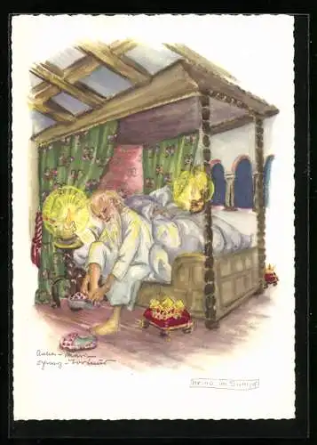 Künstler-AK Schwarz-Torino: Heino im Sumpf, Märchen