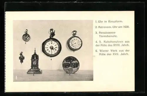 AK Astronomische Uhr, Renaissance-Uhr, Kutschenuhren, Uhr in Kreuzform, Uhrenmuseum der Stadt Wien