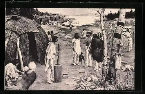 AK Algoquin-Indianer im Lager an einem Gewässer