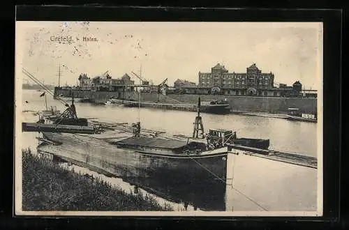 AK Crefeld, Hafen mit Blick auf Gebäude