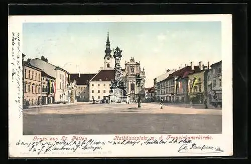AK St. Pölten, Rathhausplatz m. d. Franziskanerkirche