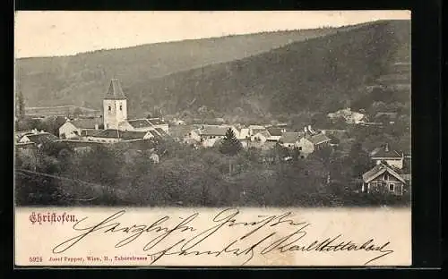 AK Christofen, Ortsansicht mit Kirchturm