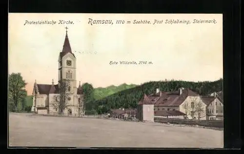 AK Ramsau /Dachstein, Platz mit Protestantischer Kirche