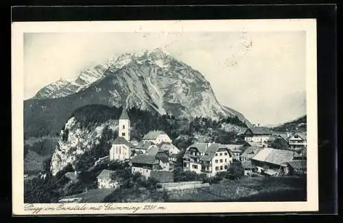 AK Pürgg im Ennstal, Blick zur Kirche gegen den Grimming