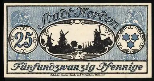 Notgeld Norden 1921, 25 Pfennig, Windmühlen und Bauer