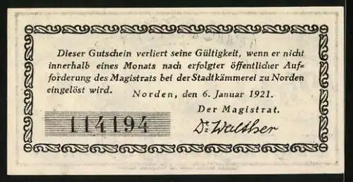 Notgeld Norden 1921, 25 Pfennig, Windmühlen und Bauer