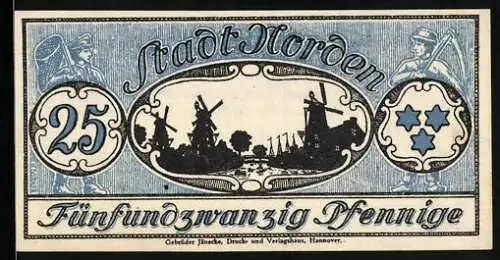Notgeld Norden 1921, 25 Pfennig, Bauer und Windmühlen