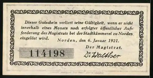 Notgeld Norden 1921, 25 Pfennig, Bauer und Windmühlen