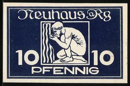 Notgeld Neuhaus a. Rwg. 1921, 10 Pfennig, Mann beim Wassertrinken
