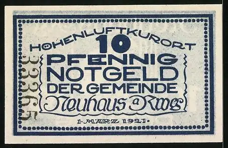 Notgeld Neuhaus a. Rwg. 1921, 10 Pfennig, Mann beim Wassertrinken