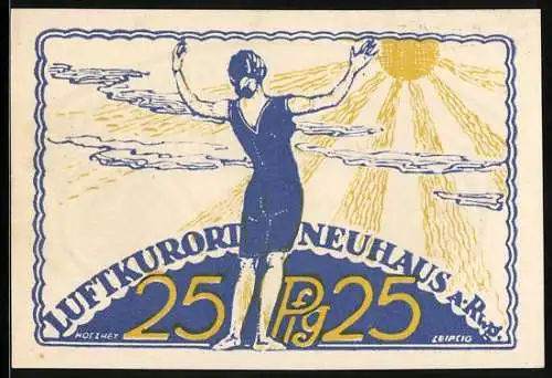 Notgeld Neuhaus a. Rwg., 25 Pfennig, Frau im Sonnenschein