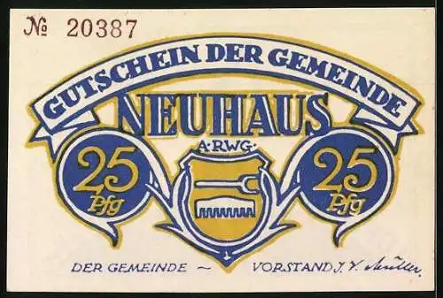 Notgeld Neuhaus a. Rwg., 25 Pfennig, Frau im Sonnenschein