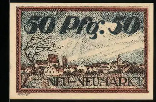 Notgeld Neumarkt in Schlesien 1921, 50 Pfennig, Blick auf die Neustadt