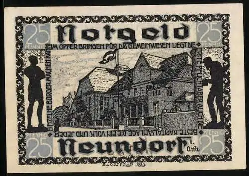 Notgeld Neundorf 1921, 25 Pfennig, Ortspartie mit Fahne