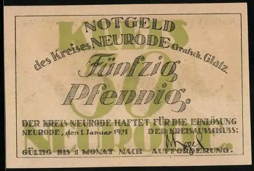 Notgeld Neurode 1921, 50 Pfennig, Industriegebiet mit Rauchwolken