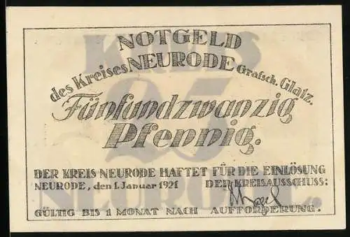 Notgeld Neurode 1921, 25 Pfennig, Industriegebiet mit Rauchwolken