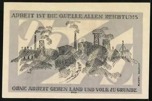 Notgeld Neurode 1921, 25 Pfennig, Industriegebiet mit Rauchwolken