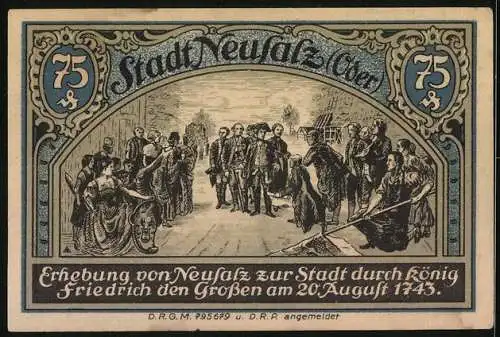 Notgeld Neusalz /Oder, 75 Pfennig, Friedrich der Grosse erhebt Neusalz zur Stadt