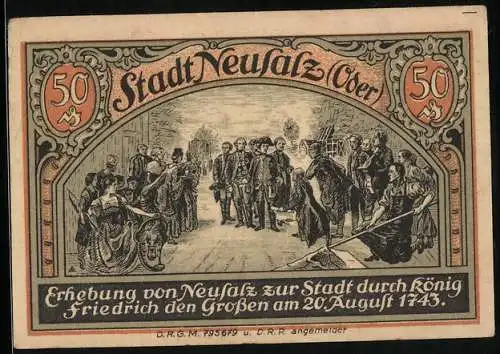 Notgeld Neusalz /Oder, 50 Pfennig, Friedrich der Grosse erhebt Neusalz zur Stadt
