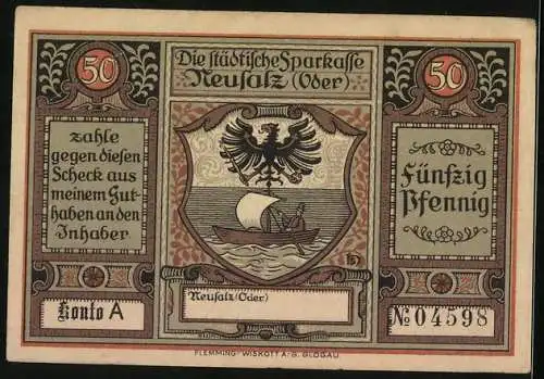 Notgeld Neusalz /Oder, 50 Pfennig, Friedrich der Grosse erhebt Neusalz zur Stadt