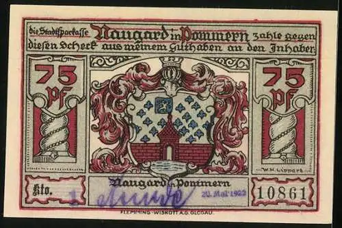 Notgeld Naugard in Pommern 1922, 75 Pfennig, Rathaus, Schill und Bismarck
