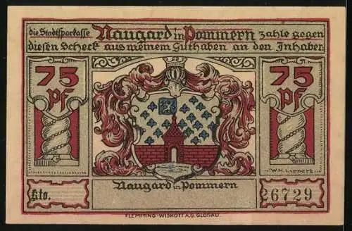 Notgeld Naugard in Pommern 1922, 75 Pfennig, Neues Rathaus, Schill und Bismarck