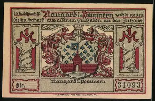 Notgeld Naugard in Pommern 1922, 1 Mark, Kirche, Schill und Bismarck