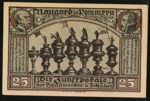 Notgeld Naugard in Pommern 1922, 25 Pfennig, Rathaus, Wappen und Trophäen