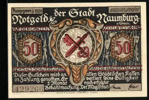 Notgeld Naumburg a. Saale 1920, 50 Pfennig, Die Hussiten zogen vor Naumburg über Jena her